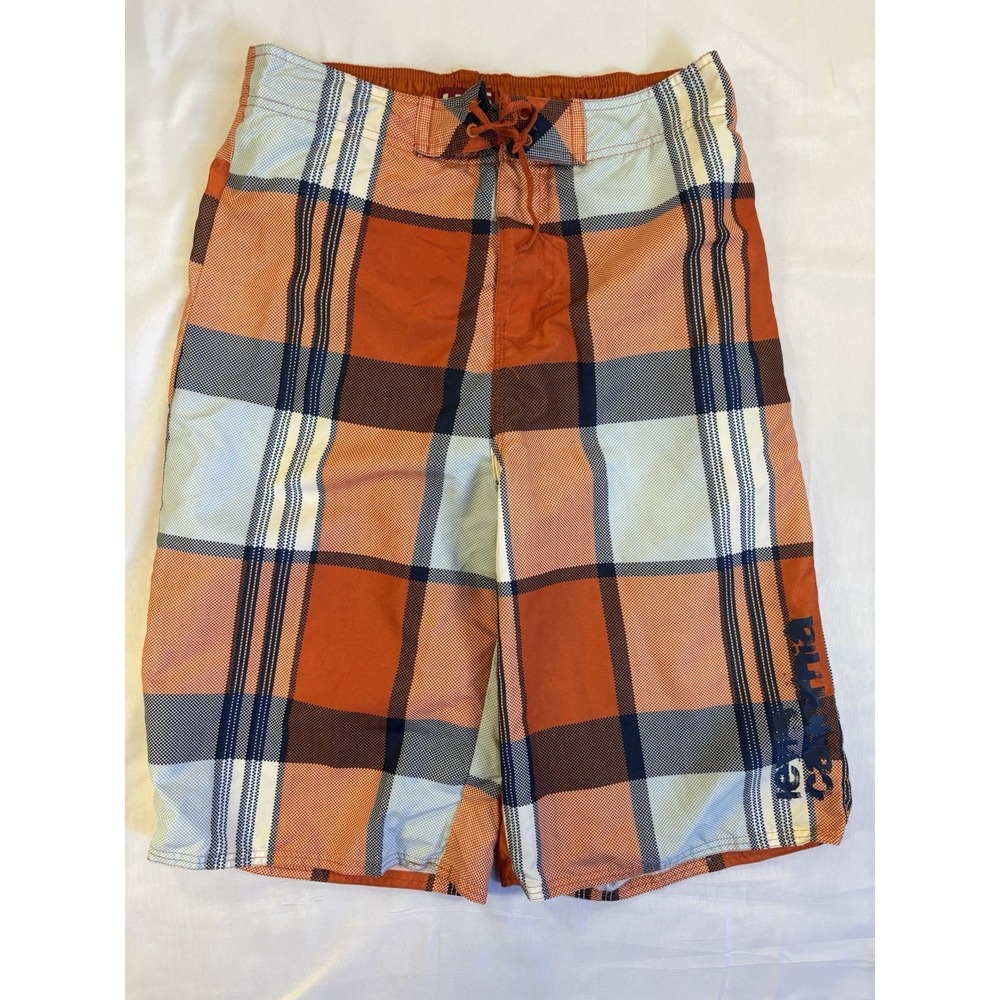 Levi's California Boys XL Orange Plaid Long Board Shorts Beach Surf Resort Ocean